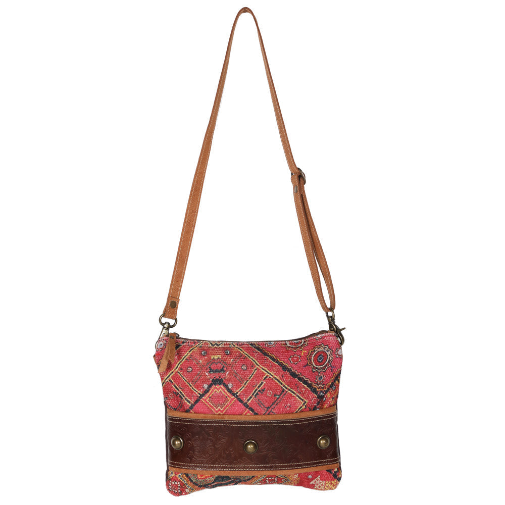OHLAY Upcycled Wool Canvas Embossed Genuine Leather Crossbody Bag