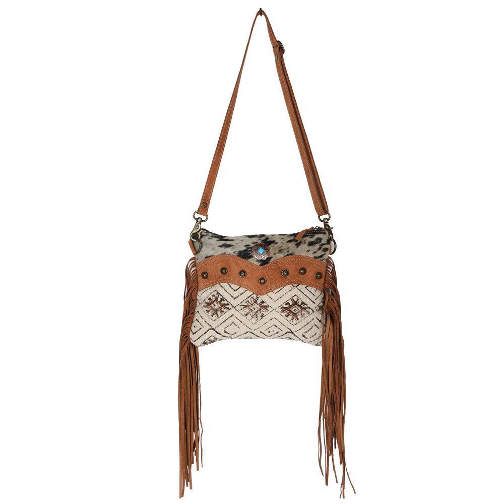 OHLAY Upcycled Wool Canvas Hair-On Genuine Leather Crossbody Bag