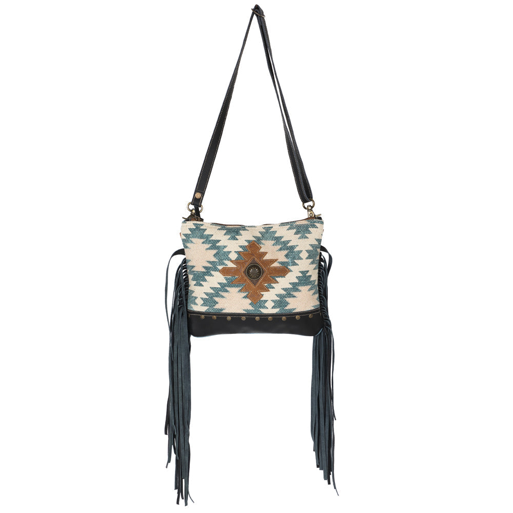 Ohlay Crossbody Upcycled Wool Upcycled Canvas Embossed Genuine Leather