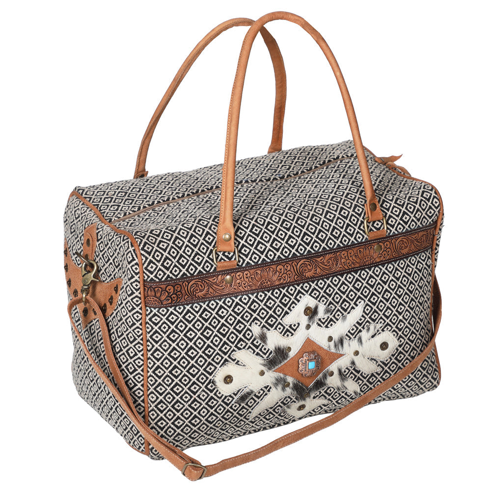 Ohlay Duffel Hand Tooled Upcycled Canvas Hair-on Genuine Leather