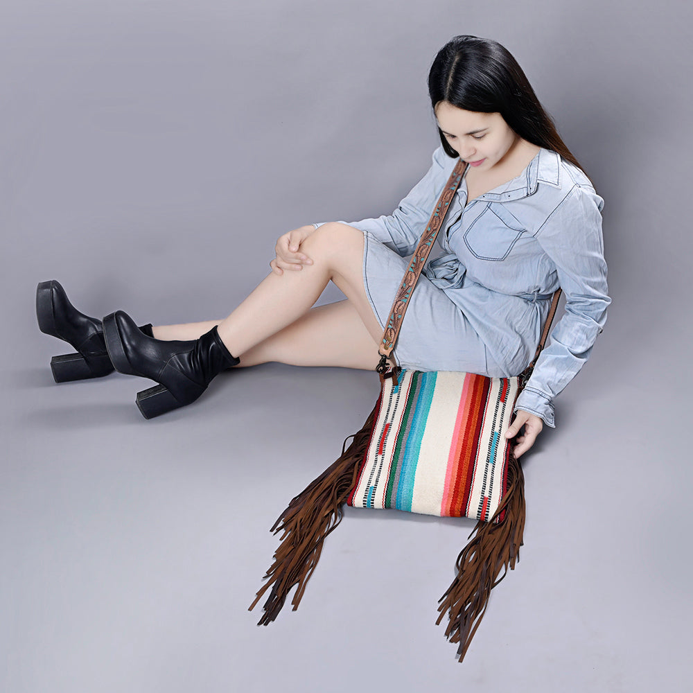 American Darling Crossbody Hand Tooled Saddle Blanket Genuine Leather