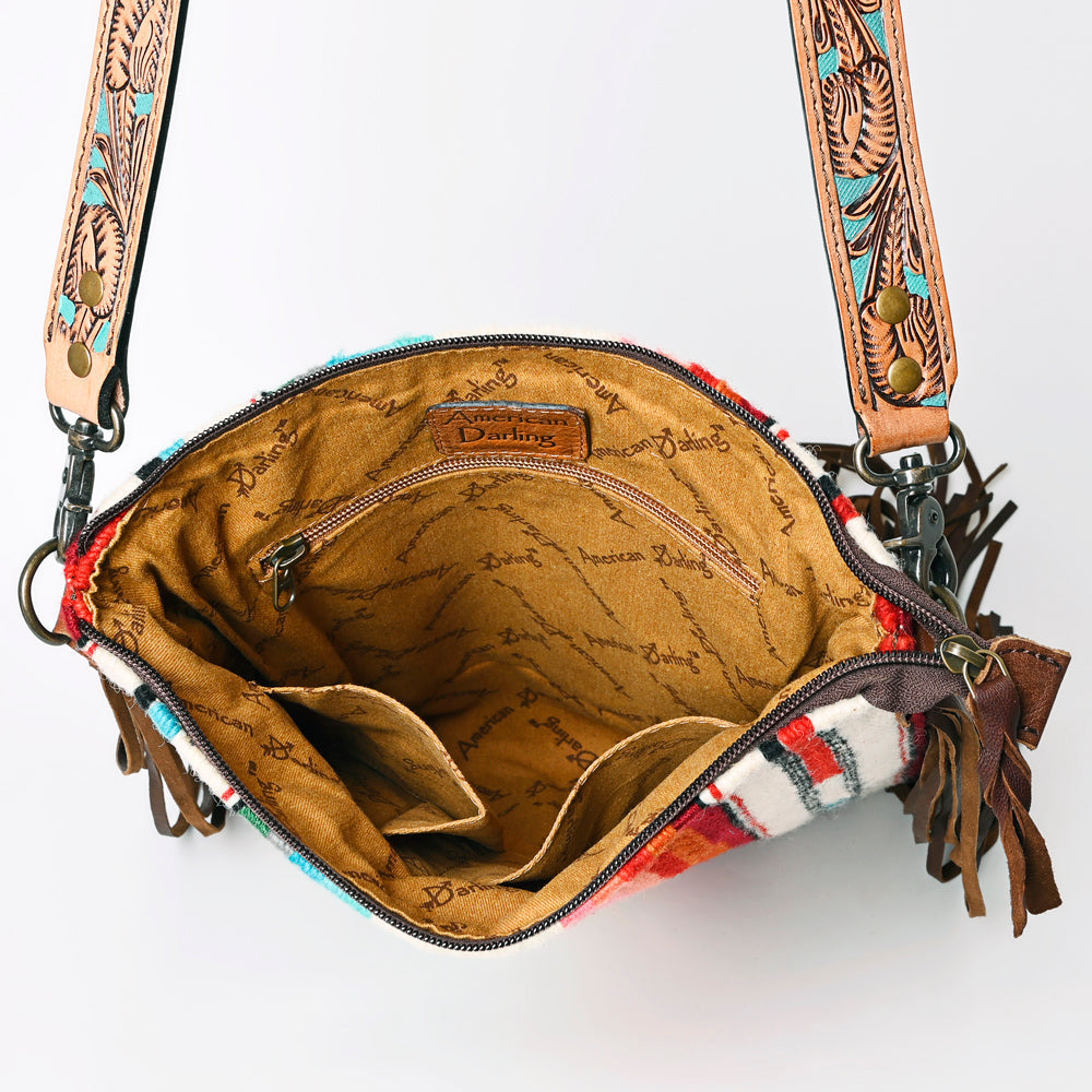 American Darling Crossbody Hand Tooled Saddle Blanket Genuine Leather