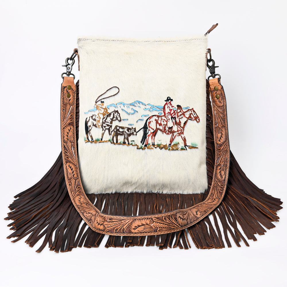American Darling Messenger Hand Tooled Hair On Genuine Leather Western Women Bag Handbag Purse | Cute