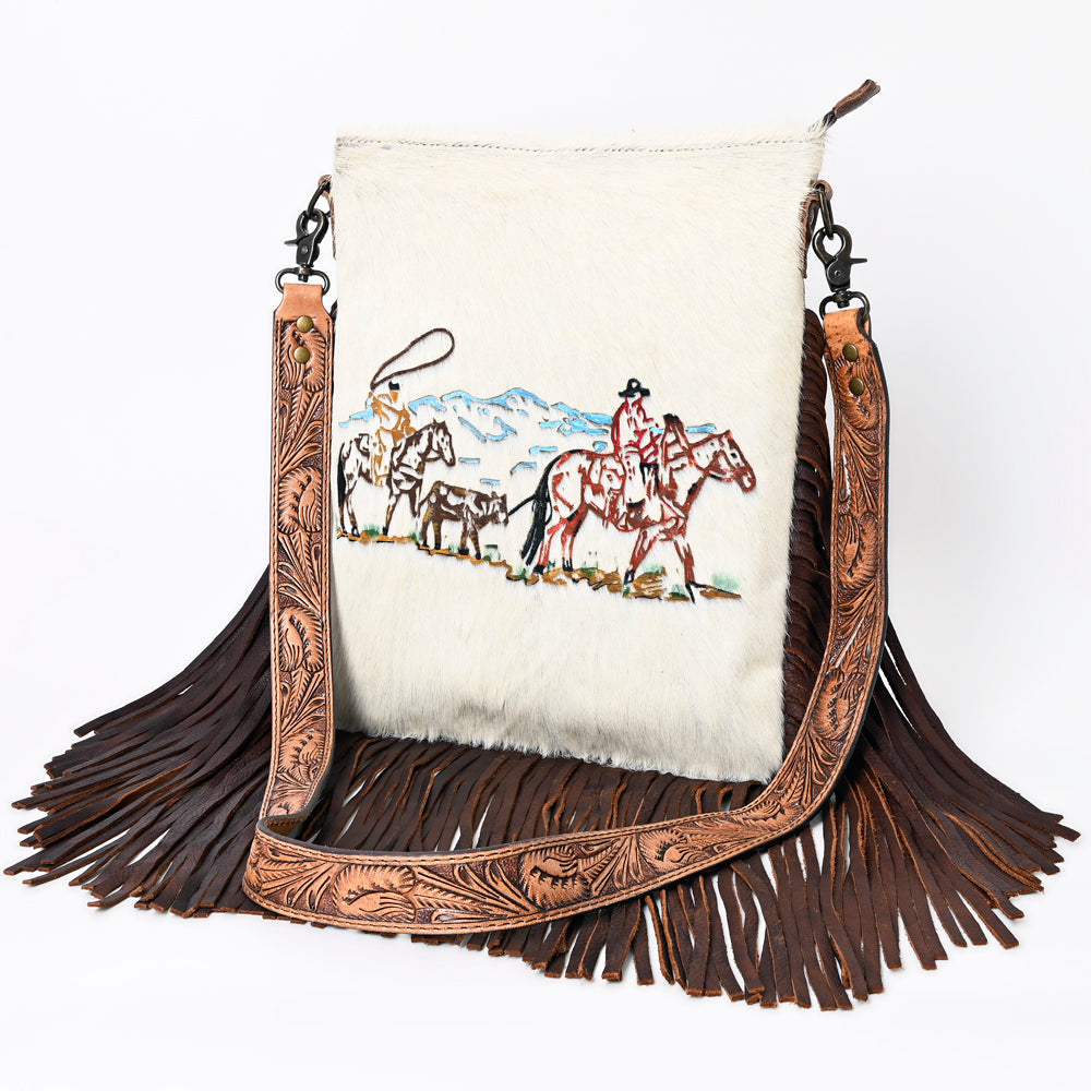 American Darling Messenger Hand Tooled Hair On Genuine Leather Western Women Bag Handbag Purse | Cute
