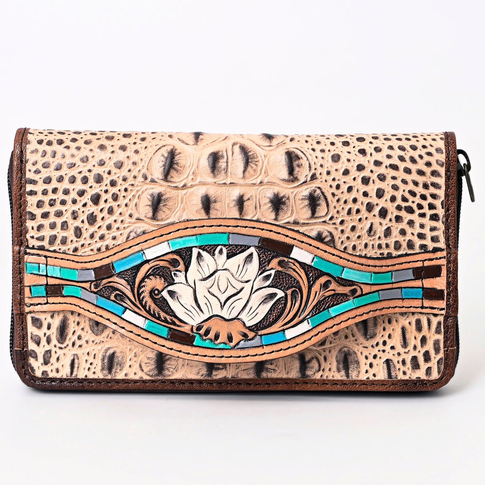 American Darling Wallet Hand Tooled Crocodile Embossed Genuine Leather
