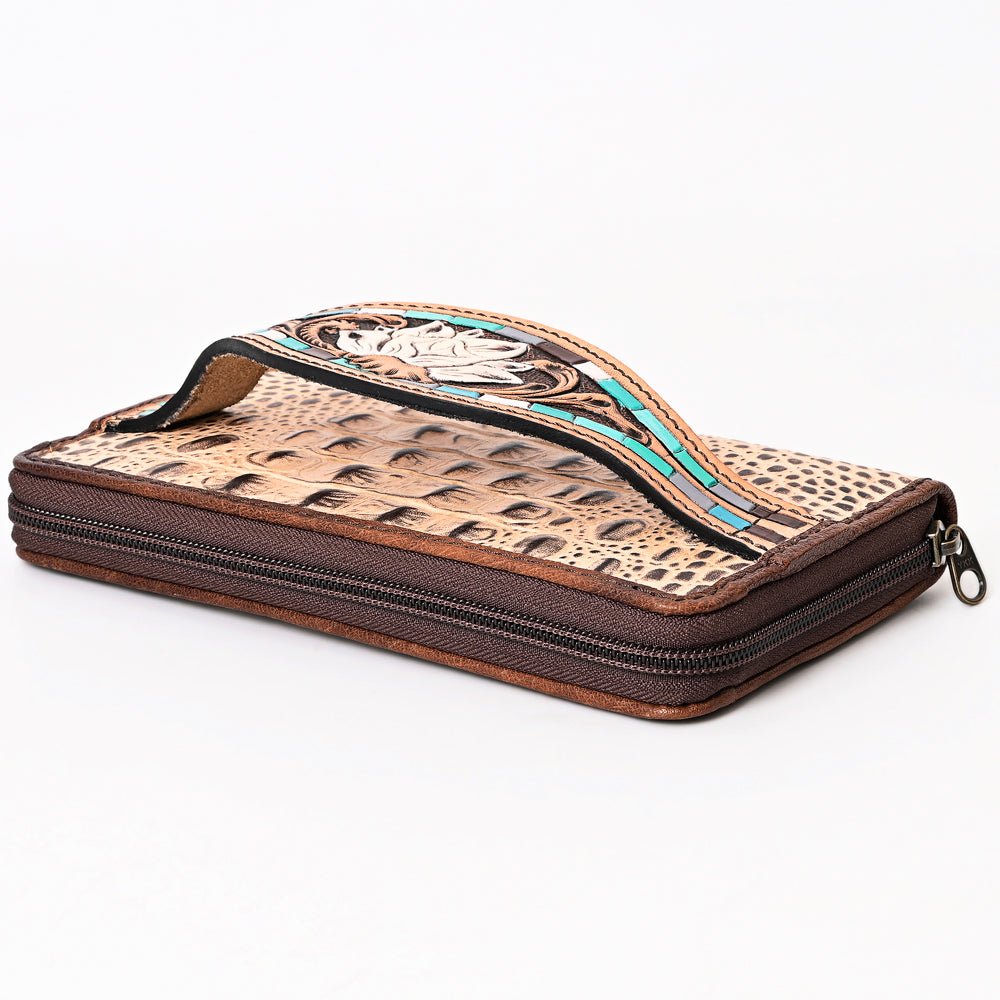 American Darling Wallet Hand Tooled Crocodile Embossed Genuine Leather