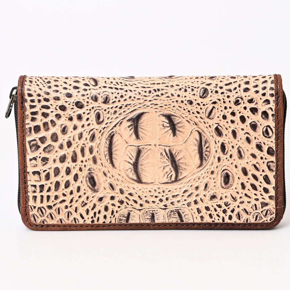 American Darling Wallet Hand Tooled Crocodile Embossed Genuine Leather
