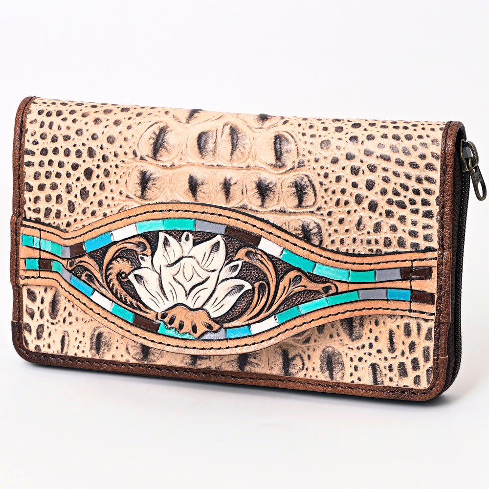 American Darling Wallet Hand Tooled Crocodile Embossed Genuine Leather