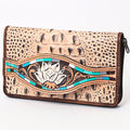 American Darling Wallet Hand Tooled Crocodile Embossed Genuine Leather