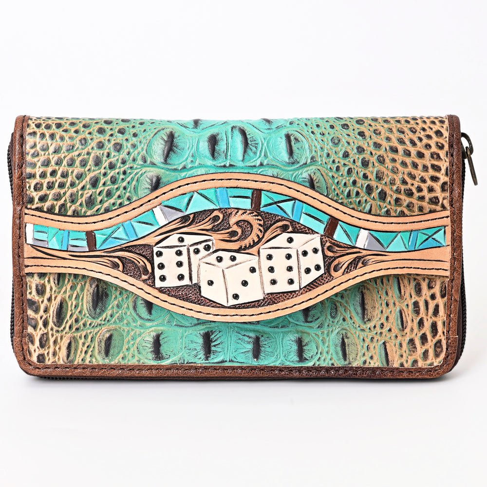 American Darling Wallet Hand Tooled Crocodile Embossed Genuine Leather