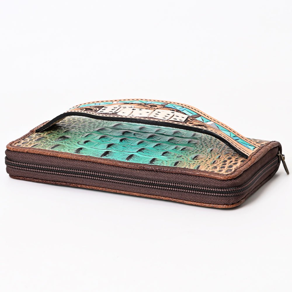 American Darling Wallet Hand Tooled Crocodile Embossed Genuine Leather