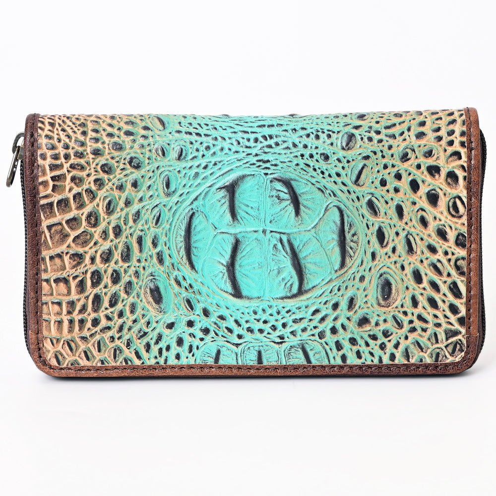 American Darling Wallet Hand Tooled Crocodile Embossed Genuine Leather