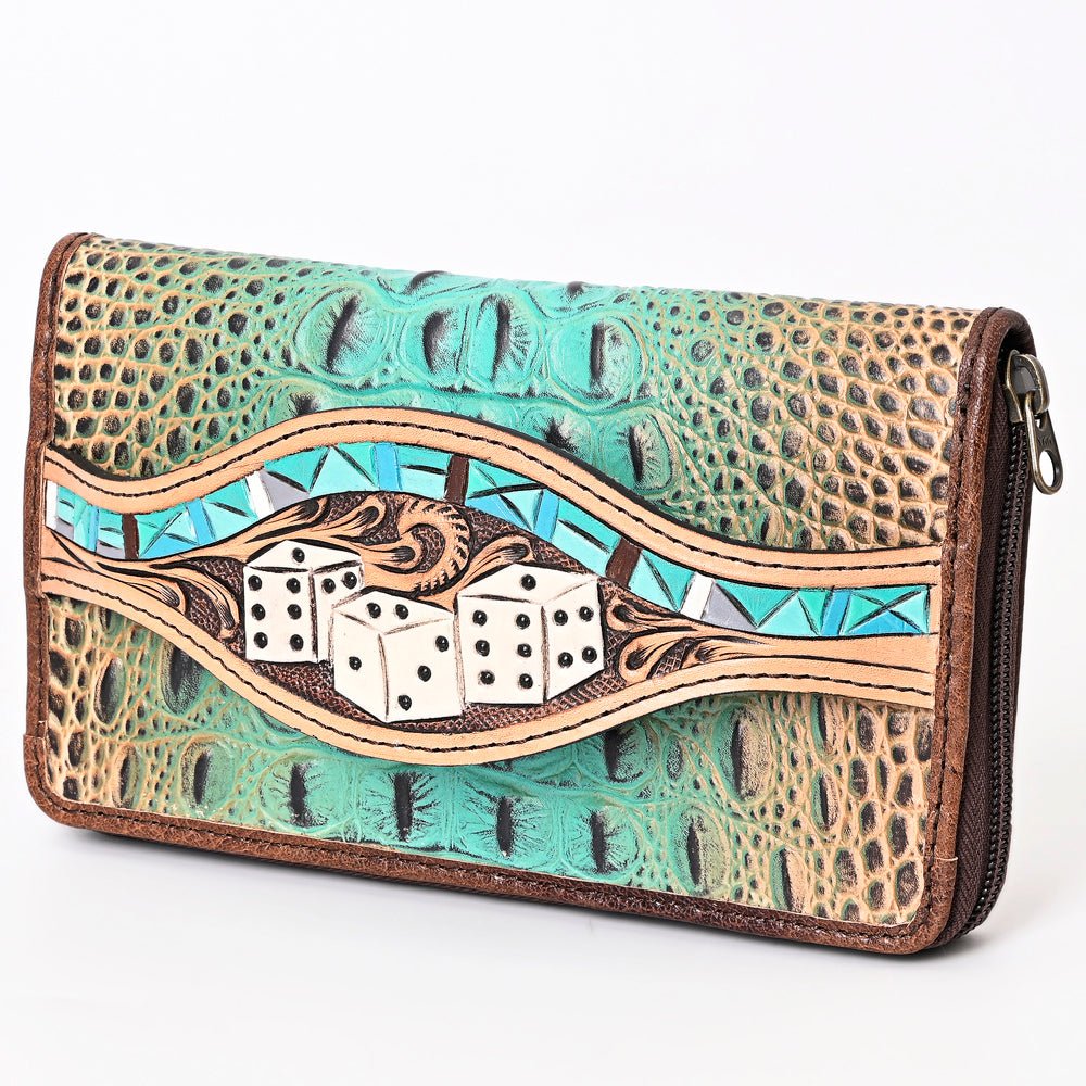 American Darling Wallet Hand Tooled Crocodile Embossed Genuine Leather
