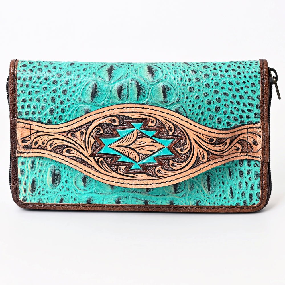 American Darling Wallet Hand Tooled Crocodile Embossed Genuine Leather