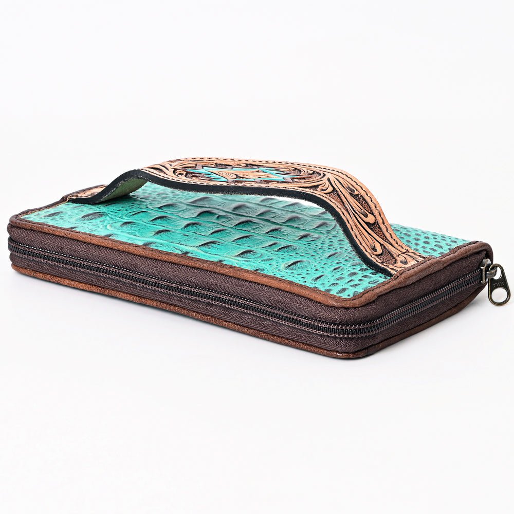 American Darling Wallet Hand Tooled Crocodile Embossed Genuine Leather