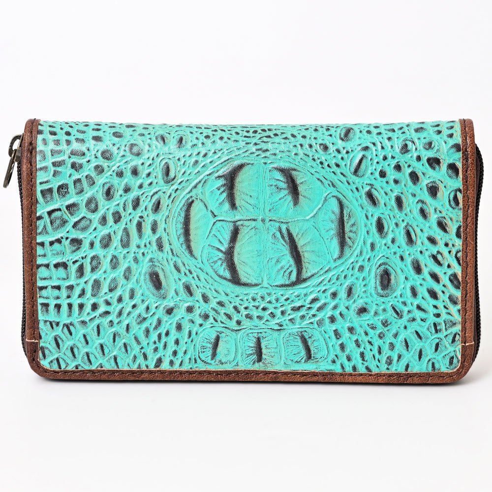 American Darling Wallet Hand Tooled Crocodile Embossed Genuine Leather