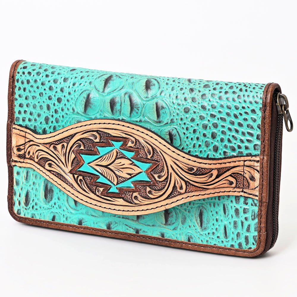 American Darling Wallet Hand Tooled Crocodile Embossed Genuine Leather
