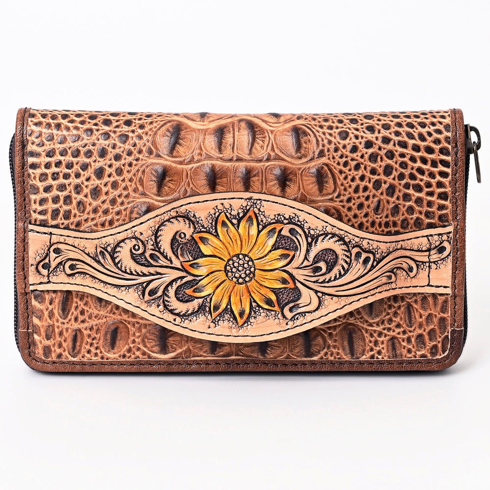 American Darling Wallet Hand Tooled Crocodile Embossed Genuine Leather