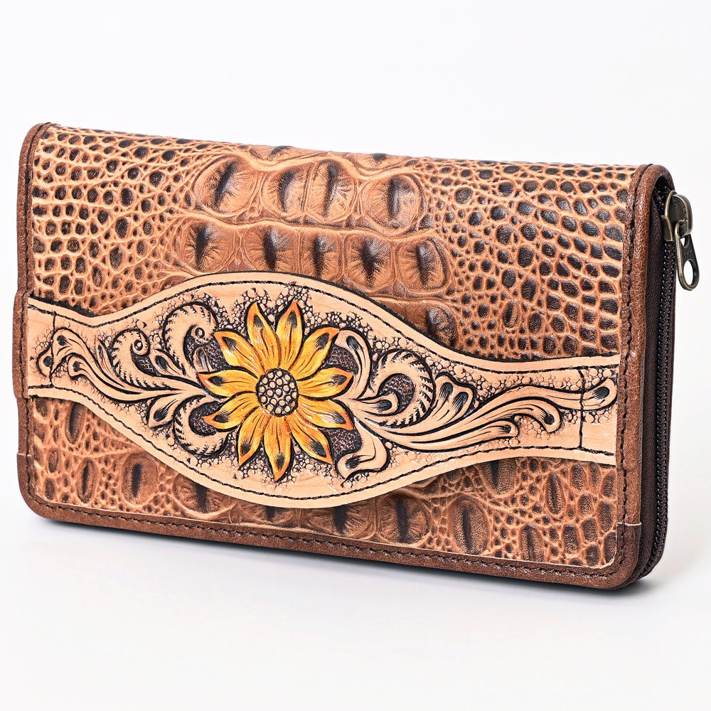 American Darling Wallet Hand Tooled Crocodile Embossed Genuine Leather