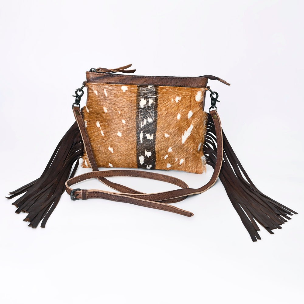 American Darling Western Small Crossbody Bag – Genuine Hair-On Cowhide Leather with Fringes, Adjustable Strap, Handcrafted in Texas