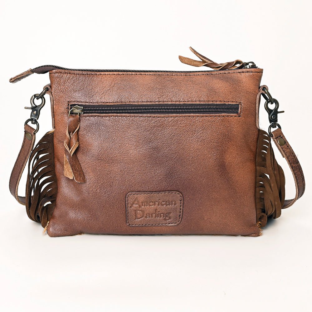American Darling Western Small Crossbody Bag – Genuine Hair-On Cowhide Leather with Fringes, Adjustable Strap, Handcrafted in Texas