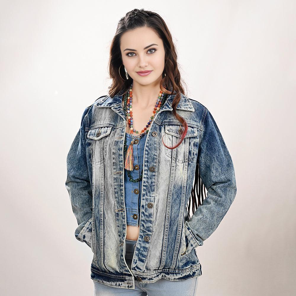 Genuine leather Hand tooled hand carved Women 100% cotton Denim jacket dress