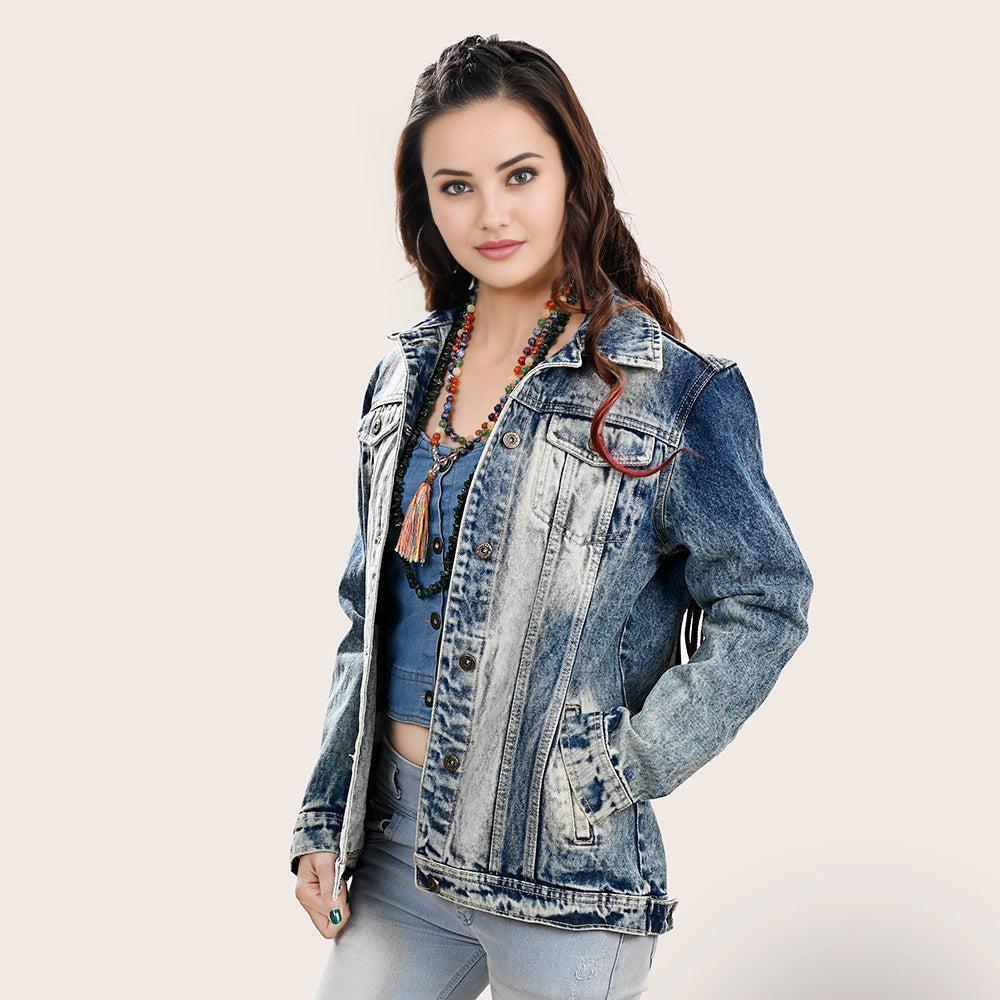 Genuine leather Hand tooled hand carved Women 100% cotton Denim jacket dress