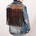 Genuine leather Hand tooled hand carved Women 100% cotton Denim jacket dress
