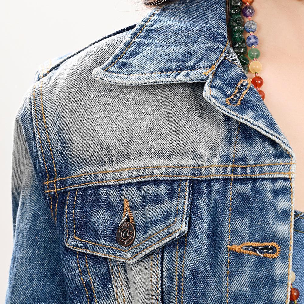 Genuine leather Hand tooled hand carved Women 100% cotton Denim jacket dress