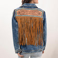 Genuine leather Hand tooled hand carved Women 100% cotton Denim jacket dress