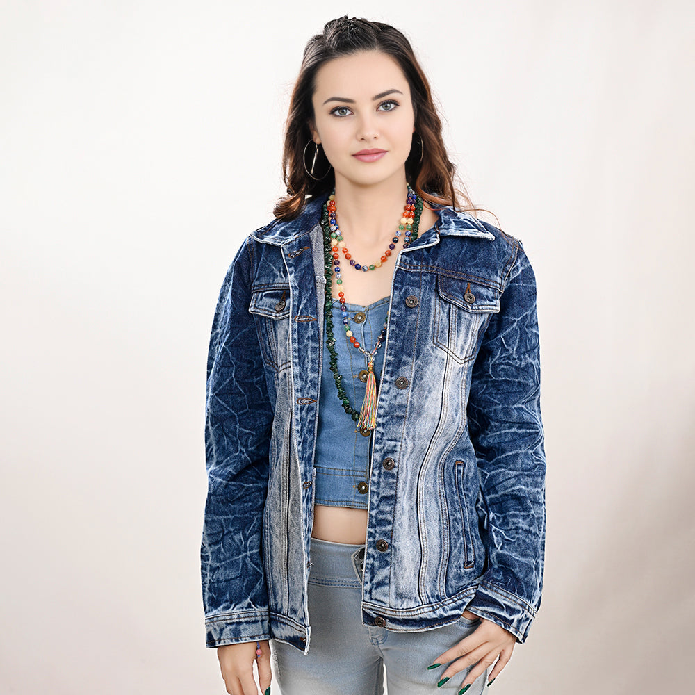 Genuine leather Hand tooled hand carved Women 100% cotton Denim jacket dress