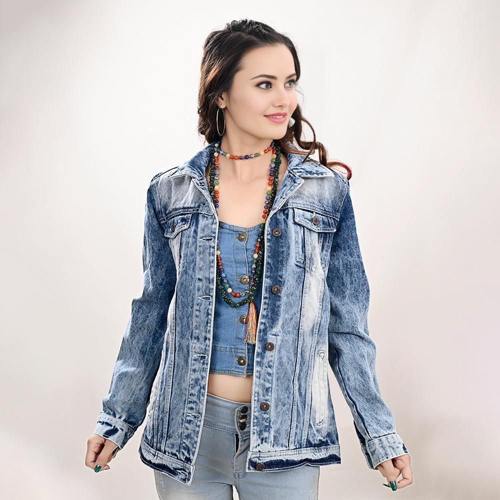 Genuine leather Hand tooled hand carved Women 100% cotton Denim jacket dress
