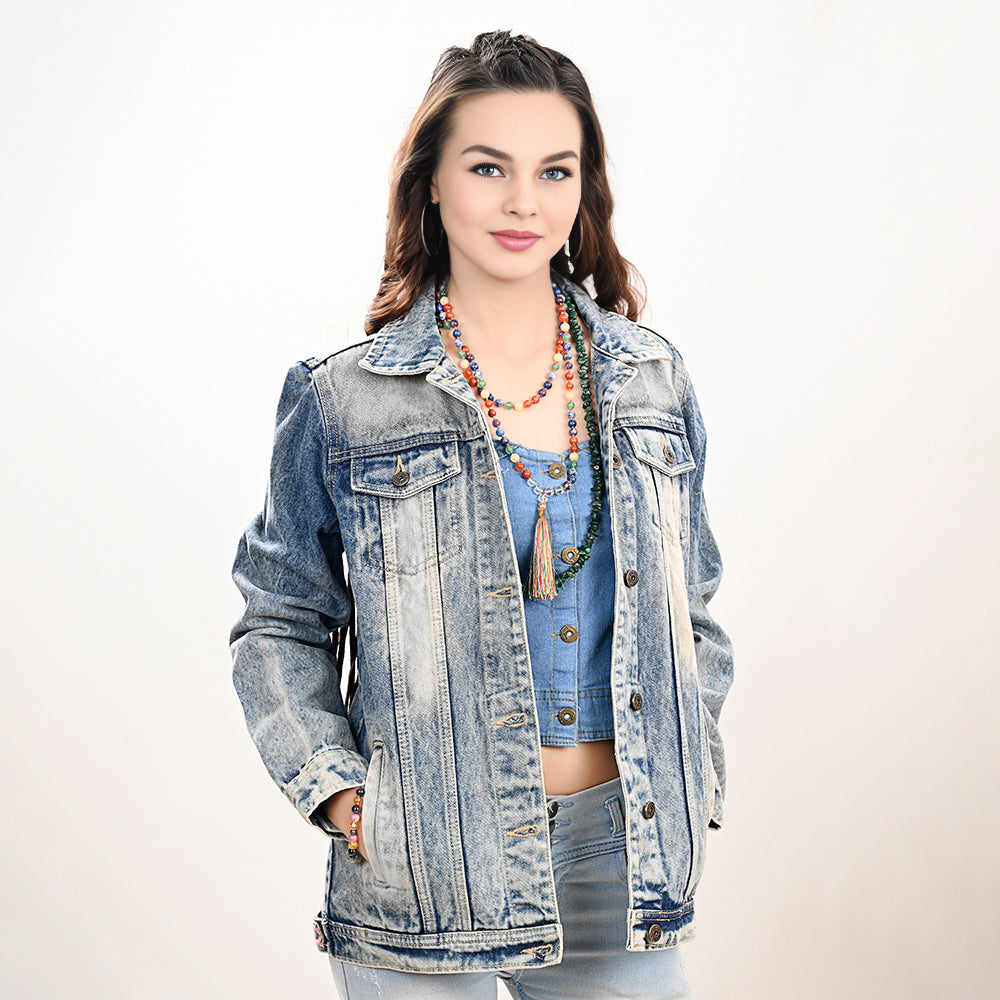 Genuine leather Hand tooled hand carved Women 100% cotton Denim jacket dress