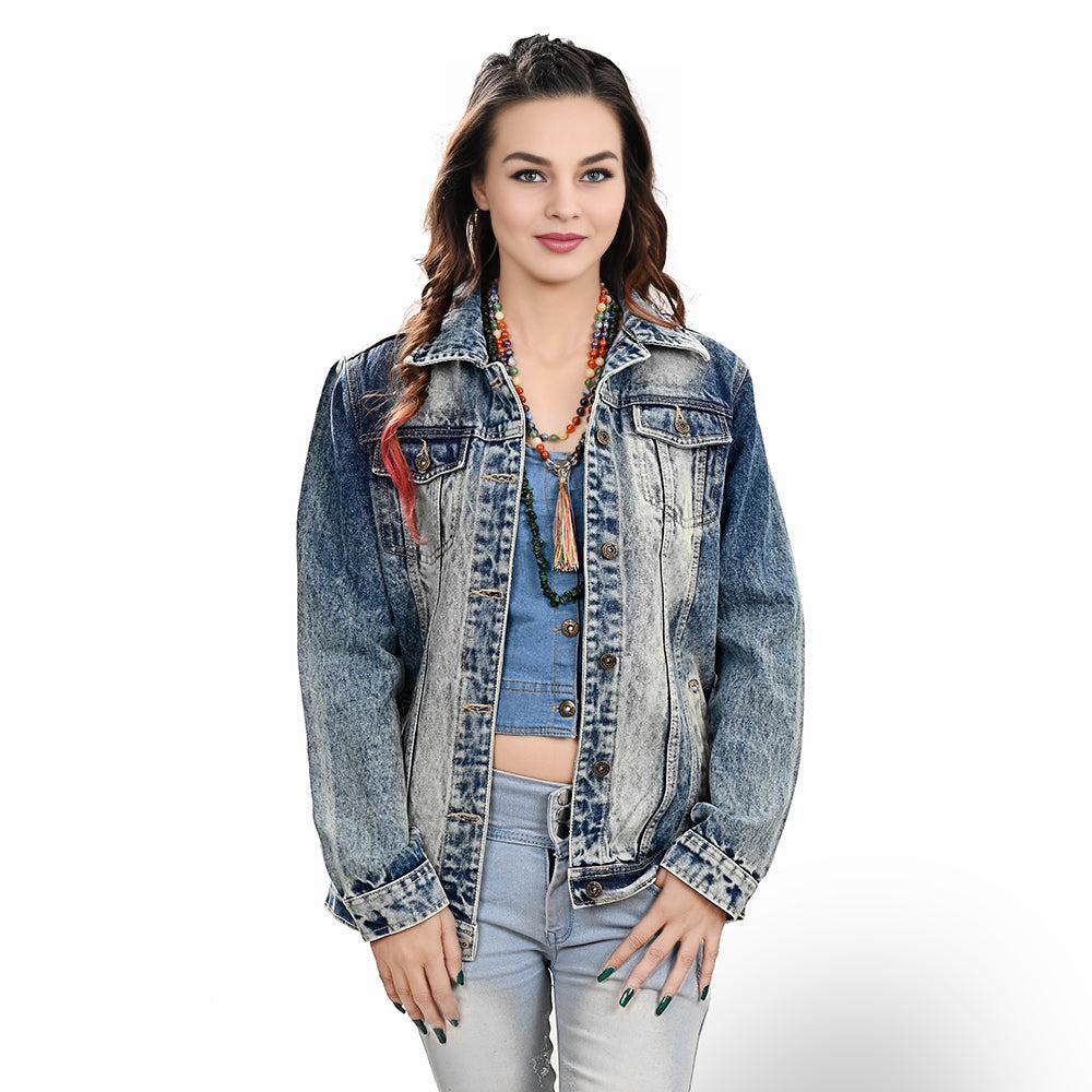 Genuine leather Hand tooled hand carved Women 100% cotton Denim jacket dress