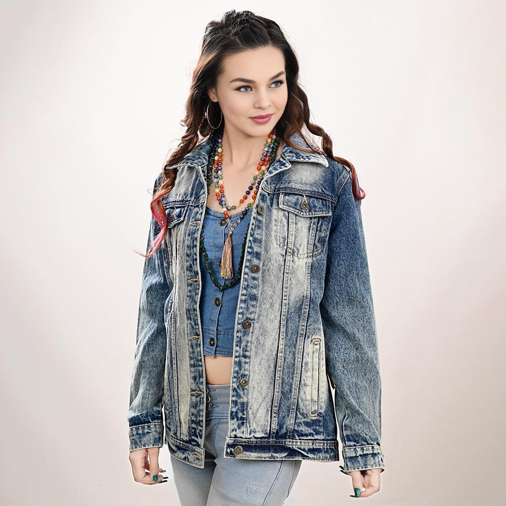 Genuine leather Hand tooled hand carved Women 100% cotton Denim jacket dress