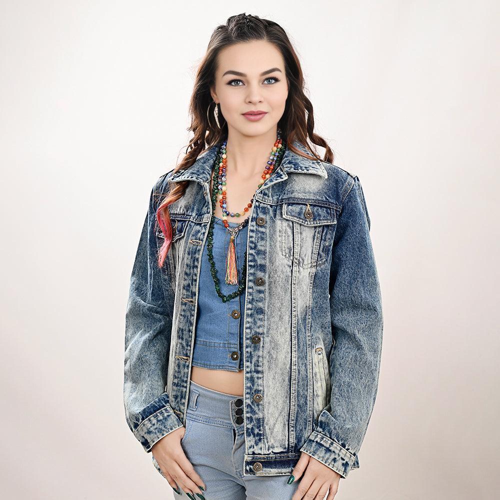 Genuine leather Hand tooled hand carved Women 100% cotton Denim jacket dress