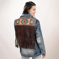 Genuine leather Hand tooled hand carved Women 100% cotton Denim jacket dress