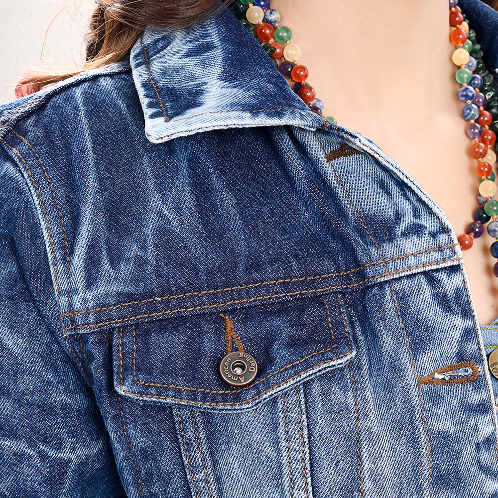 Genuine leather Hand tooled hand carved Women 100% cotton Denim jacket dress