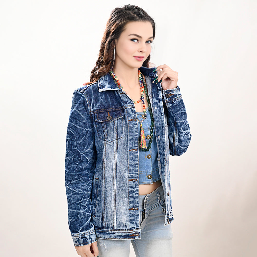 Genuine leather Hand tooled hand carved Women 100% cotton Denim jacket dress