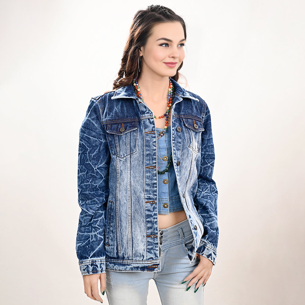 Genuine leather Hand tooled hand carved Women 100% cotton Denim jacket dress