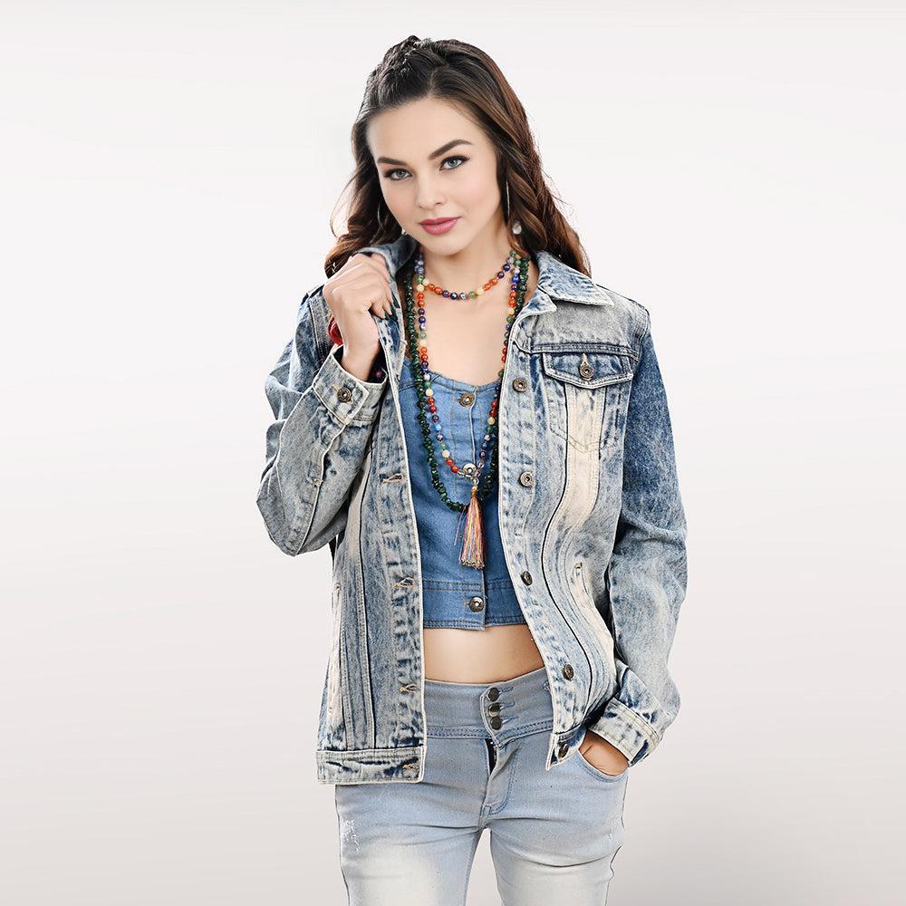 Genuine leather Hand tooled hand carved Women 100% cotton Denim jacket dress