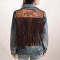 Genuine leather Hand tooled hand carved Women 100% cotton Denim jacket dress