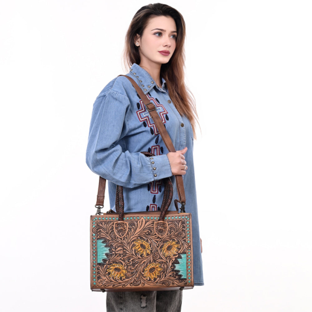 American Darling Tote Hand Tooled Genuine Leather