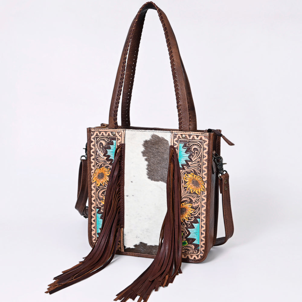 American Darling Tote Hand Tooled Hair-On Genuine Leather