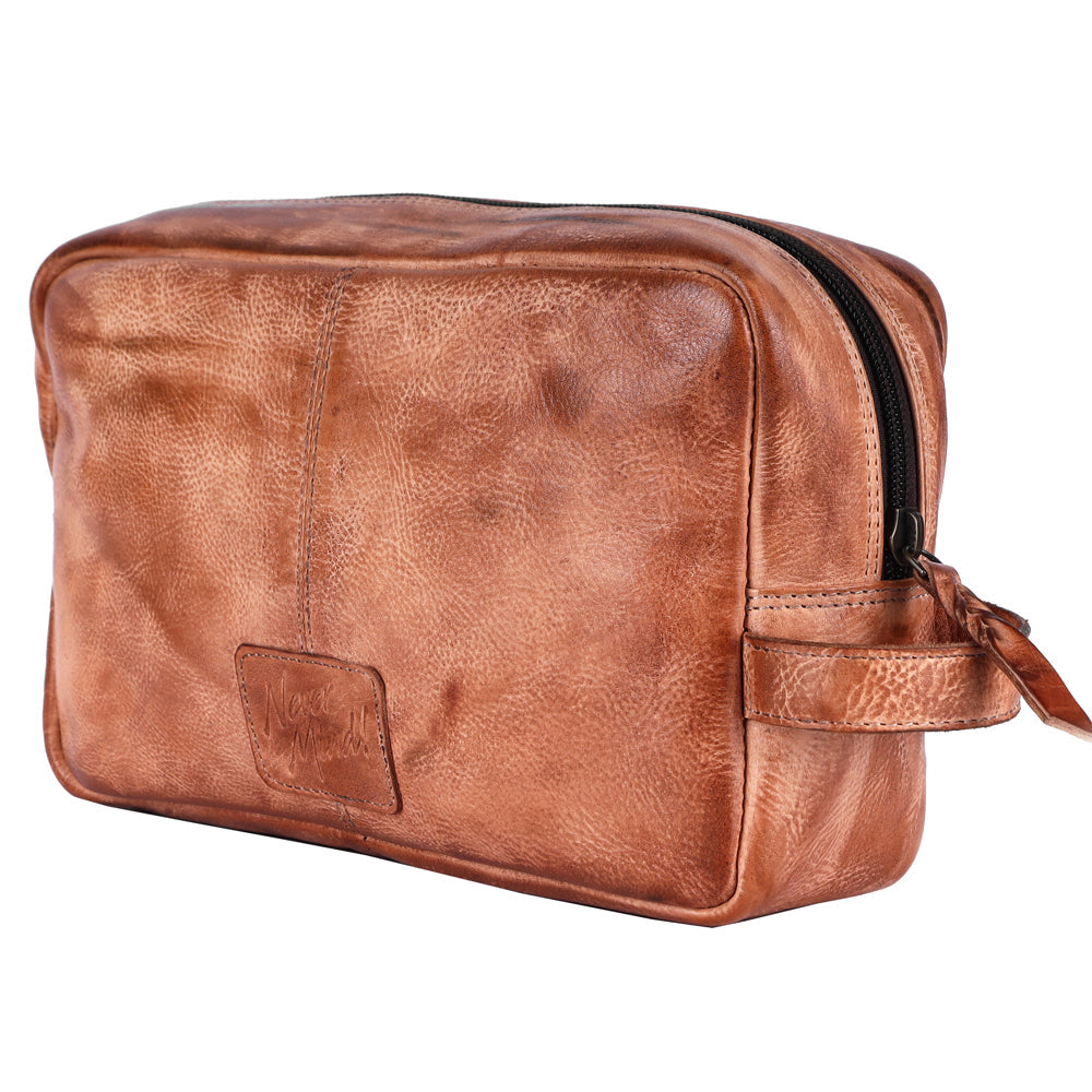 Never Mind Toiletry Vintage Handmade Genuine Cowhide Leather