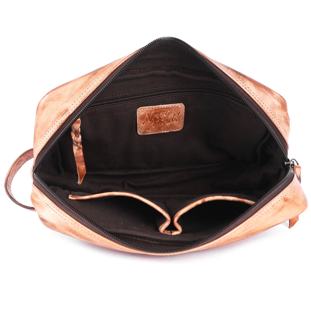 Never Mind Toiletry Vintage Handmade Genuine Cowhide Leather
