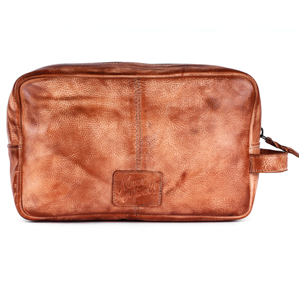 Never Mind Toiletry Vintage Handmade Genuine Cowhide Leather