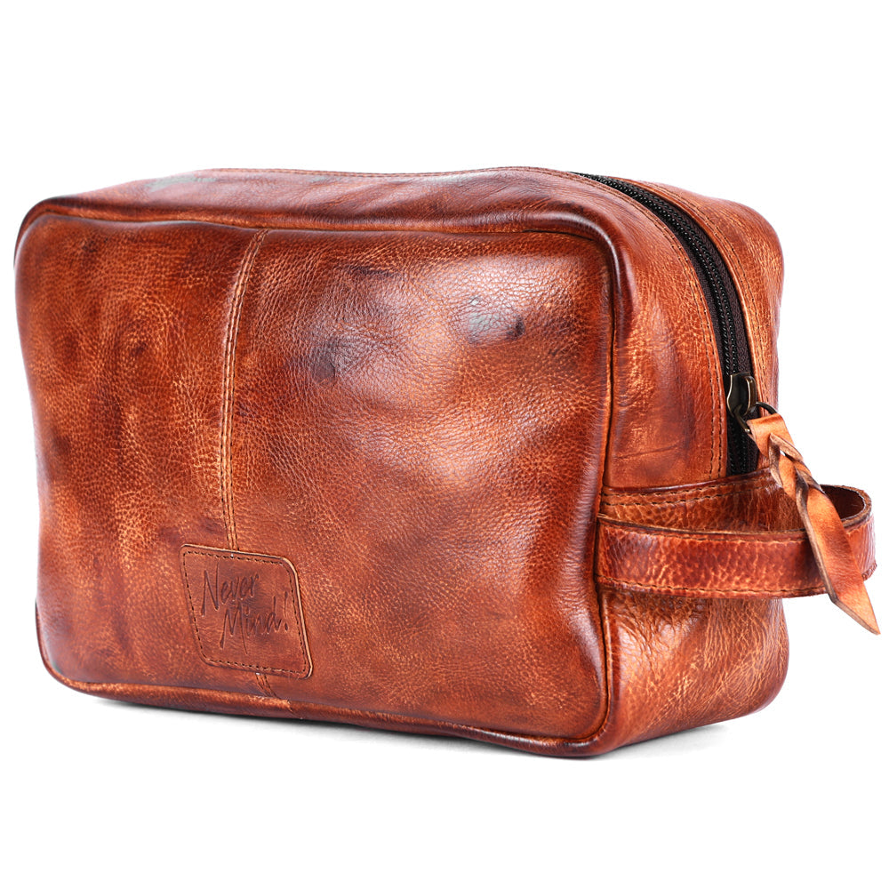 Never Mind Toiletry Vintage Handmade Genuine Cowhide Leather