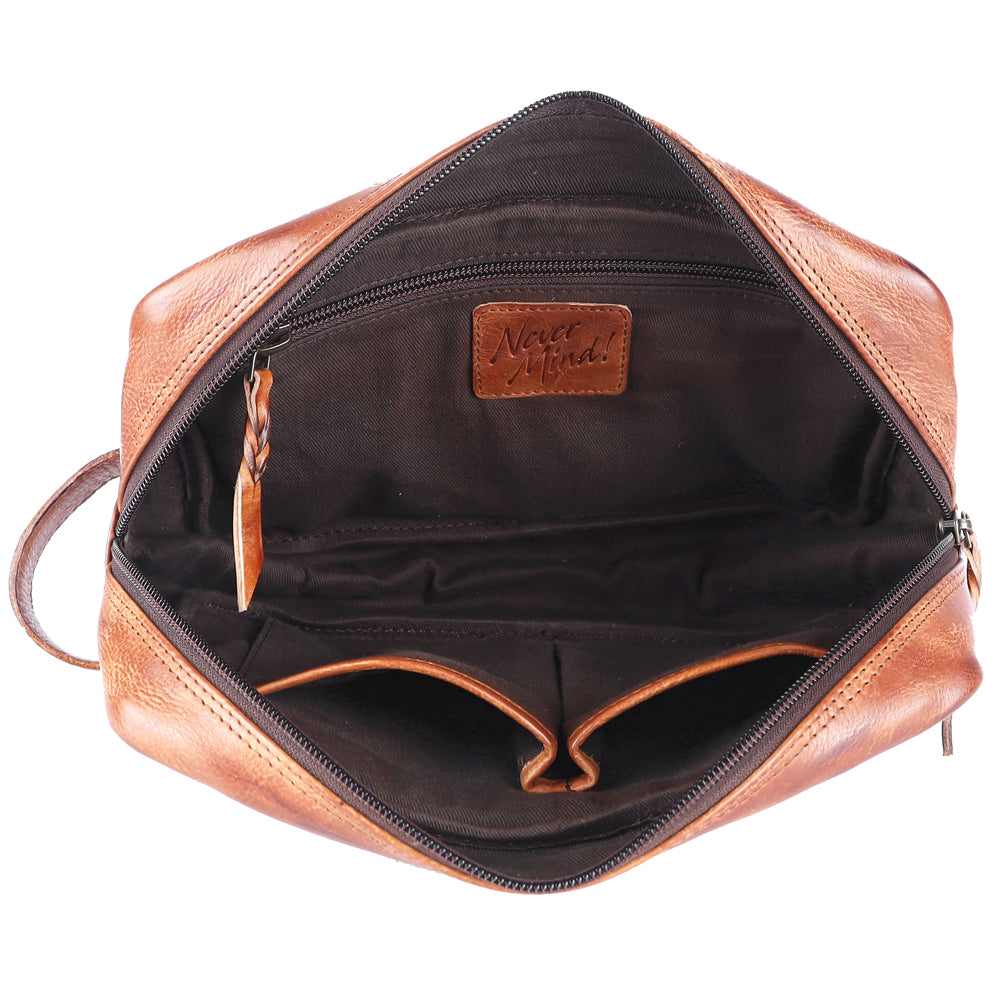 Never Mind Toiletry Vintage Handmade Genuine Cowhide Leather