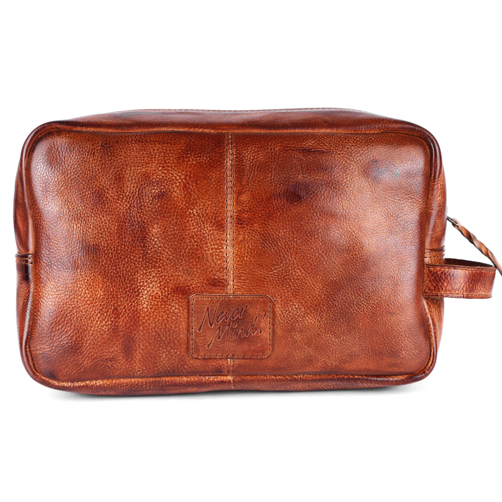 Never Mind Toiletry Vintage Handmade Genuine Cowhide Leather